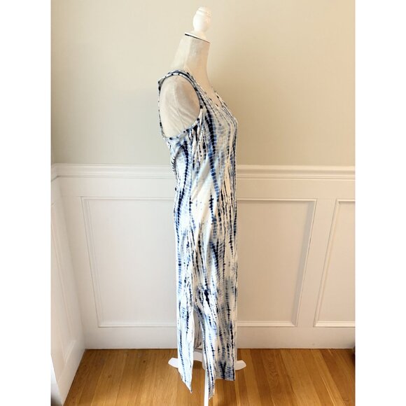 Blue Tie-Dye Racerback Maxi Dress Medium Sleeveless Cotton Blend - Picture 3 of 4